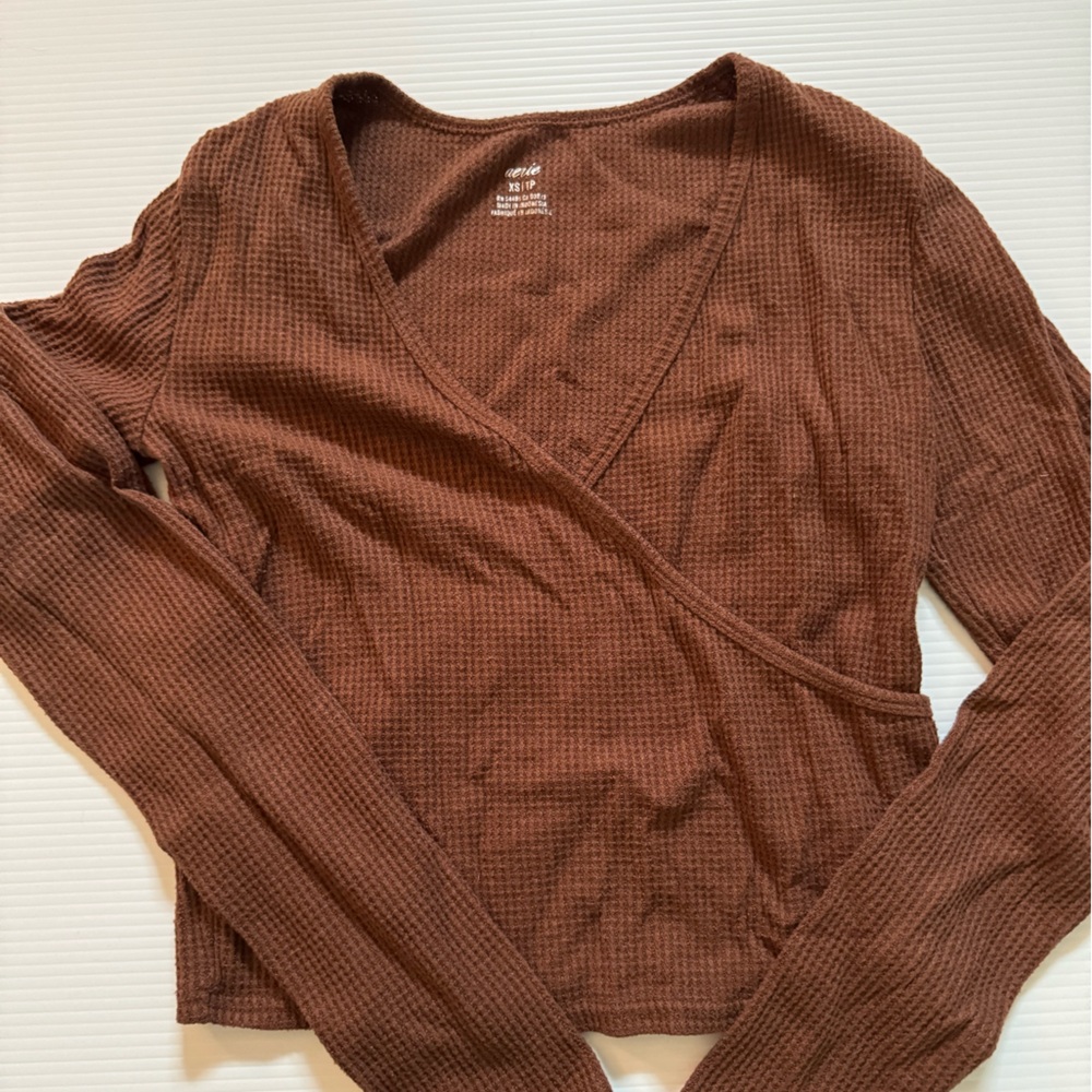 Aerie waffle knit connected wrap shirt